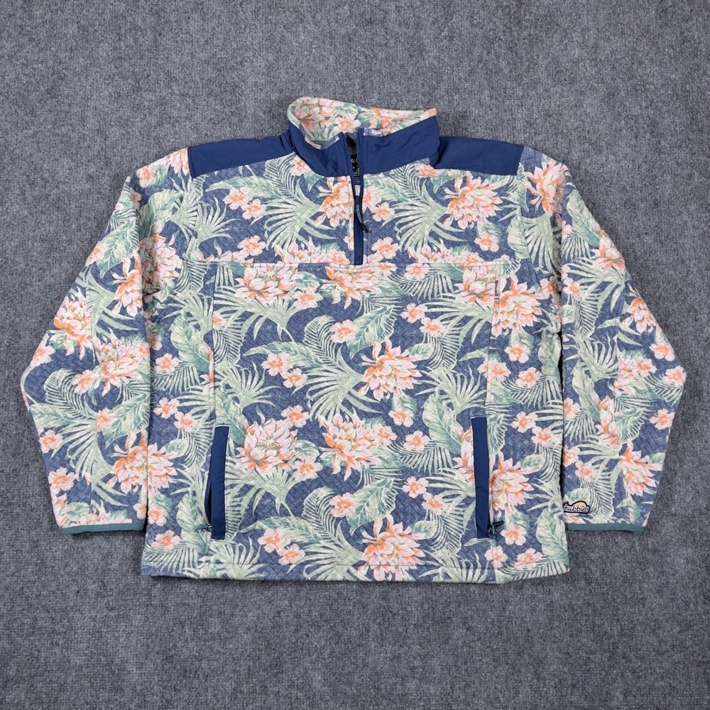 Chubbies Quilted Pullover Mens XL Blue Floral Tropical Quarter Zip Sweatshirt